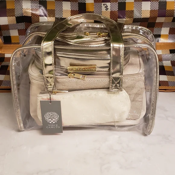 Vince Camuto Gold and Cream Cosmetic Bag Set - Picture 1 of 7